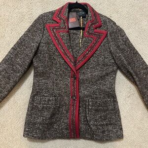 Women's Brown Herringbone Blazer with burgundy Trim Etro